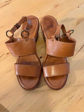 Frye Cognac Leather Open-Toe Slingback Sandals